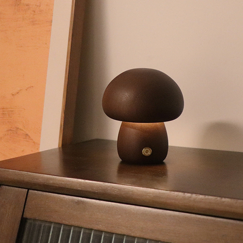INS Wooden Mushroom LED Night Light – Touch-Controlled Bedside Lamp for Bedroom & Nursery
