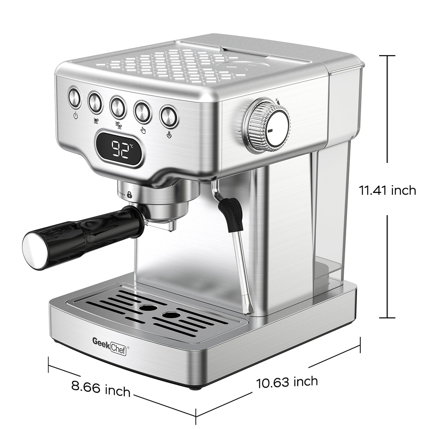 Geek Chef 20-Bar Espresso Machine – Stainless Steel Espresso Maker with Milk Frother & 1.8L Water Tank