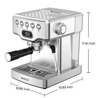 Geek Chef 20-Bar Espresso Machine – Stainless Steel Espresso Maker with Milk Frother & 1.8L Water Tank