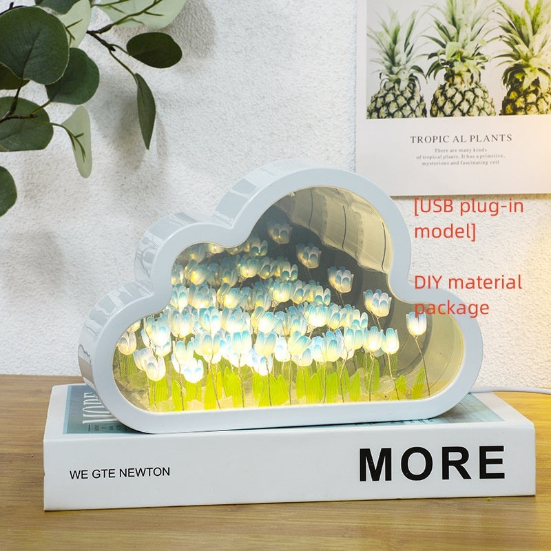 DIY Tulip Mirror Night Lamp – Handmade LED Cloud Flower Light Kit