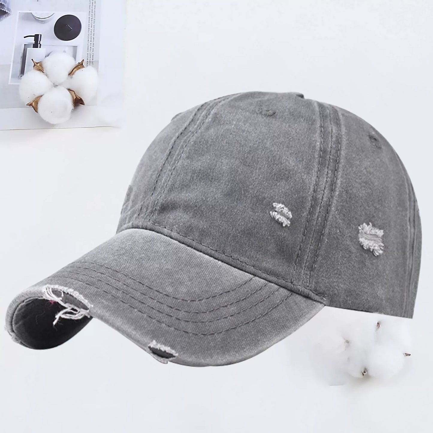Outdoor Embroidered Washed Baseball Cap - Vintage Hole Design