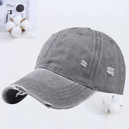 Outdoor Embroidered Washed Baseball Cap - Vintage Hole Design