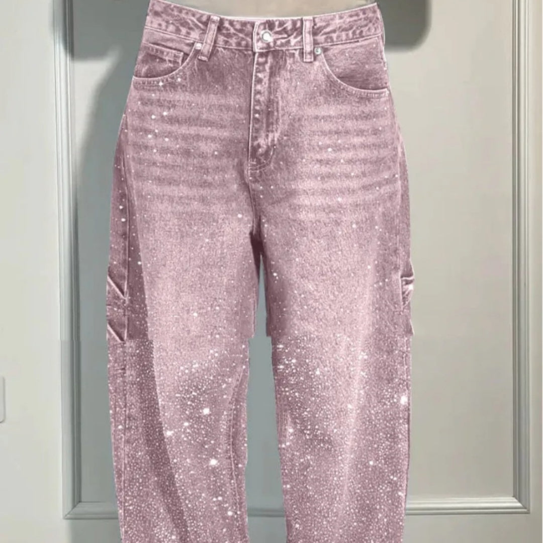 ✨ Shiny Straight Wide-Leg Jeans with Pockets – Trendy Street Style for Women