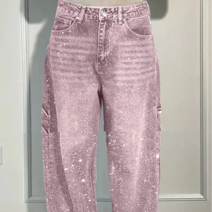 ✨ Shiny Straight Wide-Leg Jeans with Pockets – Trendy Street Style for Women