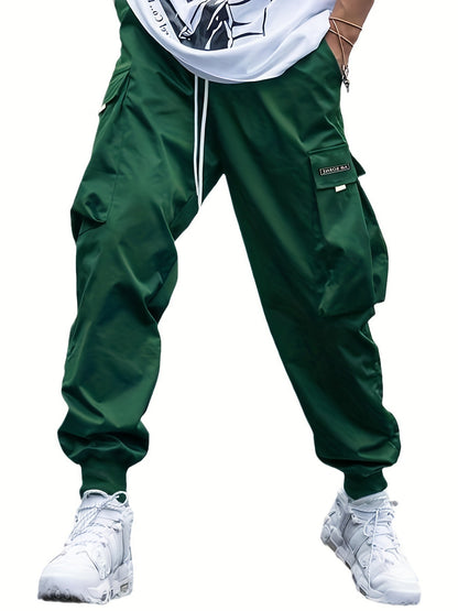 Men's Multi-Pocket Cargo Pants Casual Hip-Hop Drawstring Trousers for Outdoor & Streetwear