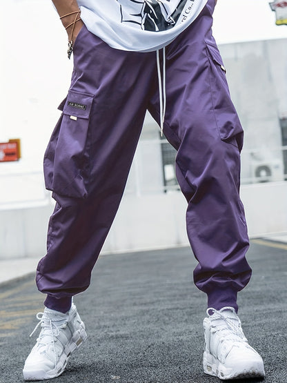 Men's Multi-Pocket Cargo Pants Casual Hip-Hop Drawstring Trousers for Outdoor & Streetwear
