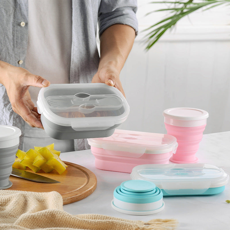 Portable Foldable Silicone Lunch Box – Collapsible, Leakproof & Microwave Safe