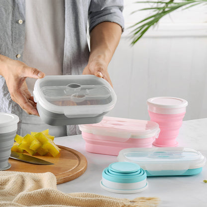 Portable Foldable Silicone Lunch Box – Collapsible, Leakproof & Microwave Safe
