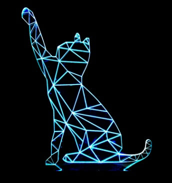Colorful 3D Volt Cat Illusion LED Table Lamp – Acrylic Visual Stereo Light with Touch Control and USB Power