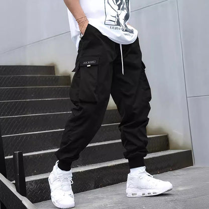 Men's Multi-Pocket Cargo Pants Casual Hip-Hop Drawstring Trousers for Outdoor & Streetwear