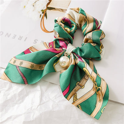 Pearl Pendant Large Bow Hair Band – Women's Knotted Hair Rope with Elegant Pearl Accent