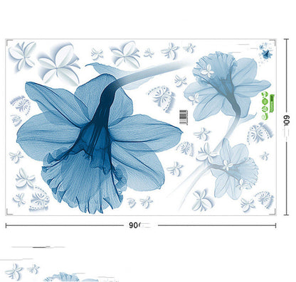 Nordic Blue Flower Wall Stickers – Elegant Removable Floral Wall Art for Living Room Decor