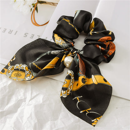 Pearl Pendant Large Bow Hair Band – Women's Knotted Hair Rope with Elegant Pearl Accent