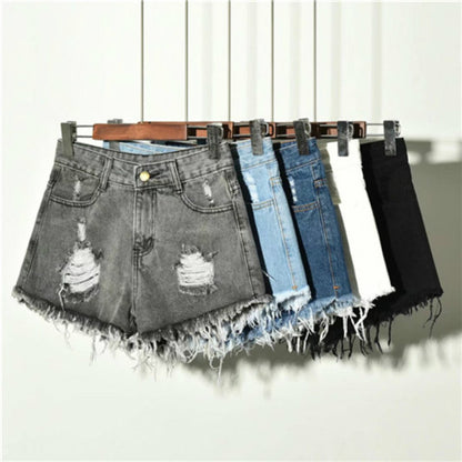 Distressed High-Waisted Denim Shorts – Loose Fit, Wide-Leg Hot Pants for Women