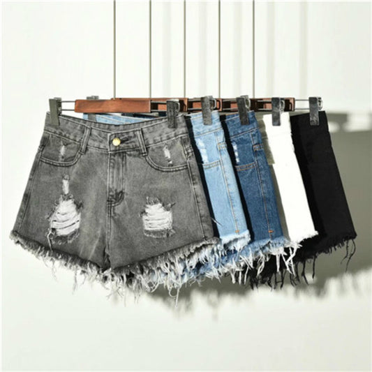 Distressed High-Waisted Denim Shorts – Loose Fit, Wide-Leg Hot Pants for Women