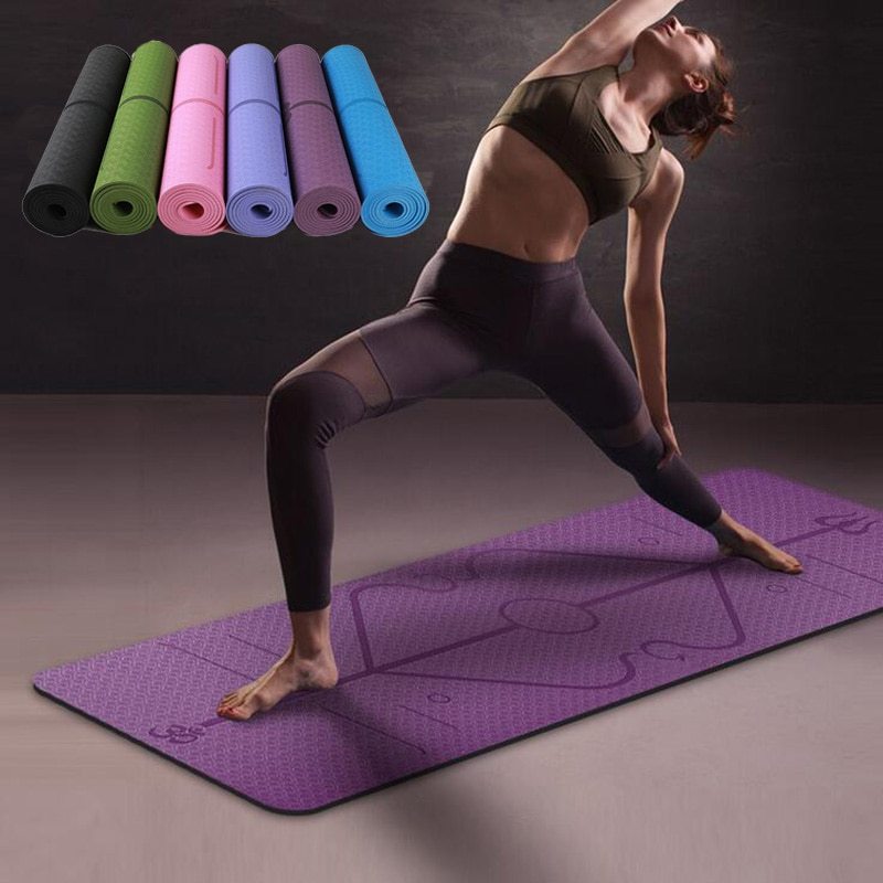 Non-Slip TPE Yoga Mat with Position Lines – Eco-Friendly 6mm Mat for Beginners