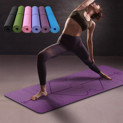 Non-Slip TPE Yoga Mat with Position Lines – Eco-Friendly 6mm Mat for Beginners