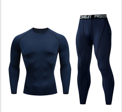 "Men's Fitness Suit - Quick-Drying Gym Sports Tights & Long-Sleeved Top"