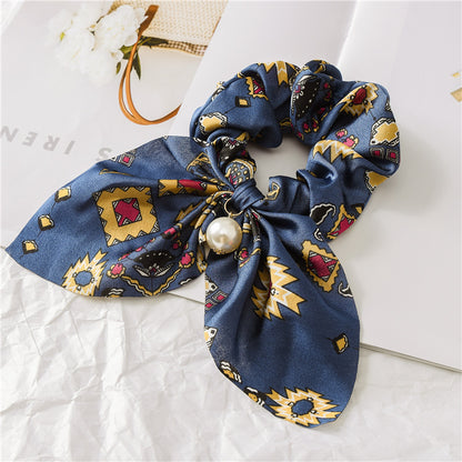 Pearl Pendant Large Bow Hair Band – Women's Knotted Hair Rope with Elegant Pearl Accent