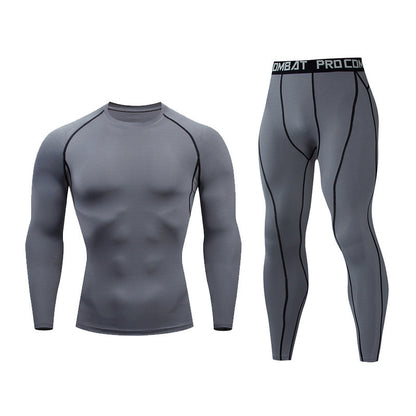 "Men's Fitness Suit - Quick-Drying Gym Sports Tights & Long-Sleeved Top"