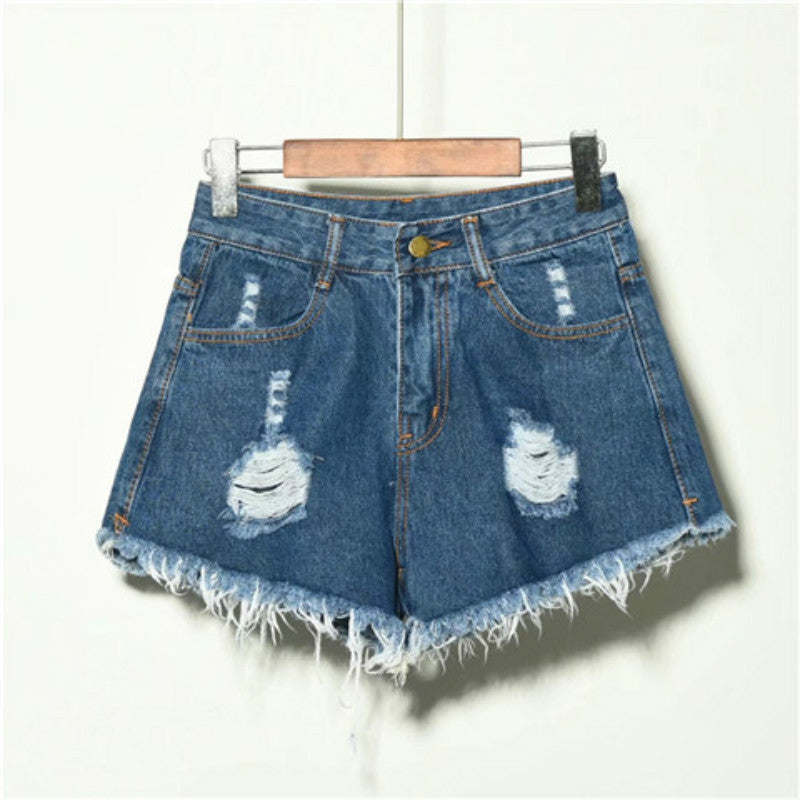 Distressed High-Waisted Denim Shorts – Loose Fit, Wide-Leg Hot Pants for Women