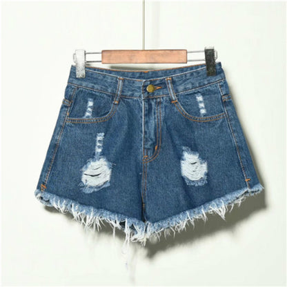 Distressed High-Waisted Denim Shorts – Loose Fit, Wide-Leg Hot Pants for Women