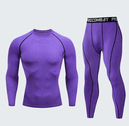 "Men's Fitness Suit - Quick-Drying Gym Sports Tights & Long-Sleeved Top"