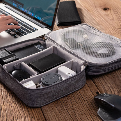 Waterproof Electronics Organizer Travel Case – Double-Layer Cable & Charger Storage Bag with Adjustable Dividers