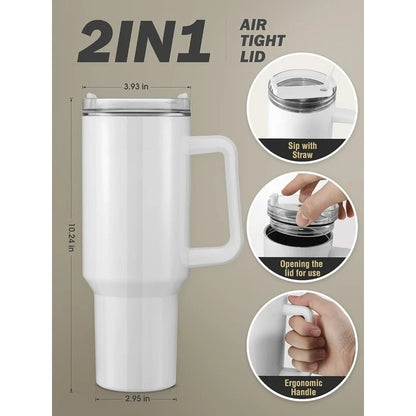 40 OZ Sublimation Blanks Tumblers With Handle Straw And Lid - Perfect For Custom Designs And Personalized Gifts, Suitable For Tumbler Heat Press And Sublimation Oven Printing