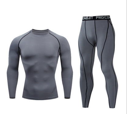 "Men's Fitness Suit - Quick-Drying Gym Sports Tights & Long-Sleeved Top"