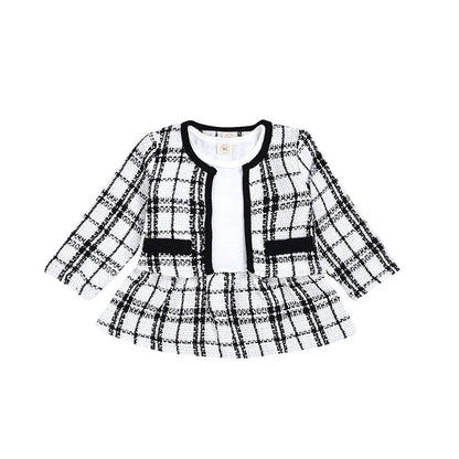 Baby Girl Two-Piece Long-Sleeved Dress Set – Korean-Inspired Plaid Outfit for Toddlers