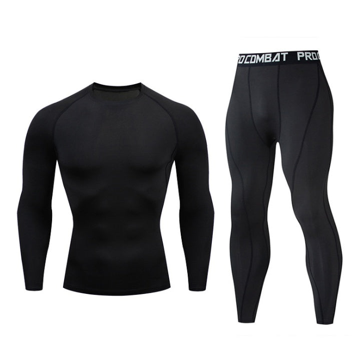 "Men's Fitness Suit - Quick-Drying Gym Sports Tights & Long-Sleeved Top"
