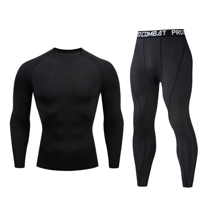 "Men's Fitness Suit - Quick-Drying Gym Sports Tights & Long-Sleeved Top"