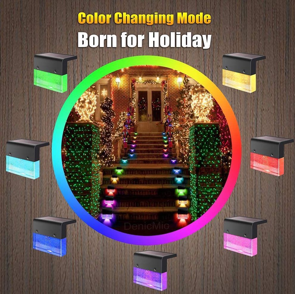 Waterproof RGB LED Solar Step & Fence Light – IP65 Outdoor Decorative Lighting with Dual Modes