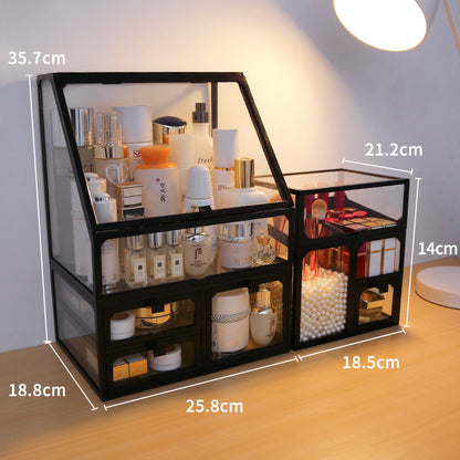 Dust-Proof Desktop Cosmetic Storage Box – Elegant Makeup Organizer with Drawers