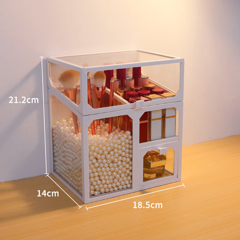 Dust-Proof Desktop Cosmetic Storage Box – Elegant Makeup Organizer with Drawers