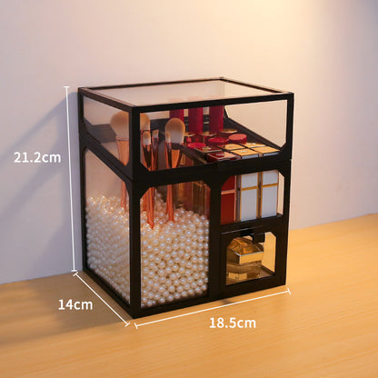 Dust-Proof Desktop Cosmetic Storage Box – Elegant Makeup Organizer with Drawers