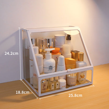Dust-Proof Desktop Cosmetic Storage Box – Elegant Makeup Organizer with Drawers