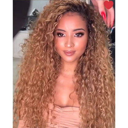 Long Curly Hair Wig - African Small Curls with Gradual Brown Dye