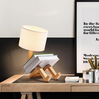 Nordic Wooden Bedside LED Desk Lamp – Minimalist Solid Wood Table Light with Fabric Shade