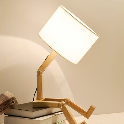 Nordic Wooden Bedside LED Desk Lamp – Minimalist Solid Wood Table Light with Fabric Shade