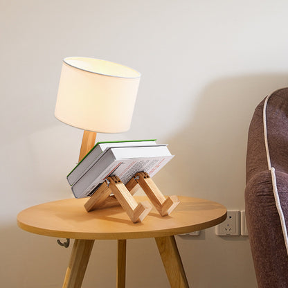 Nordic Wooden Bedside LED Desk Lamp – Minimalist Solid Wood Table Light with Fabric Shade