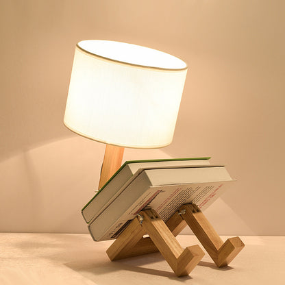 Nordic Wooden Bedside LED Desk Lamp – Minimalist Solid Wood Table Light with Fabric Shade