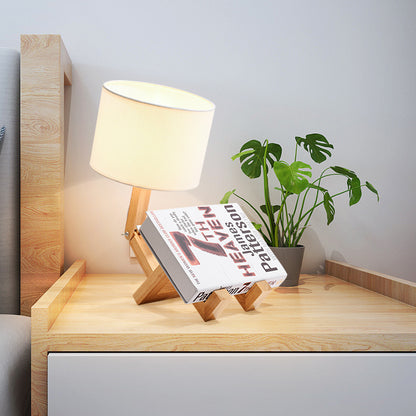 Nordic Wooden Bedside LED Desk Lamp – Minimalist Solid Wood Table Light with Fabric Shade