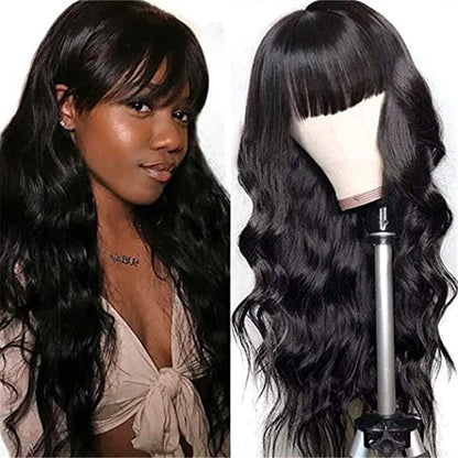 European & American Style Long Curly Wig - Air Bangs & Big Waves