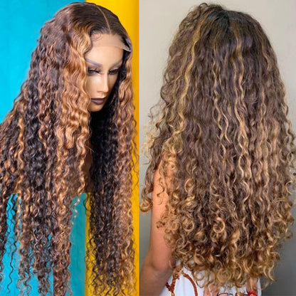 Natural Curly Deep Wave Lace Wig - Piano Color with Inter Color Design