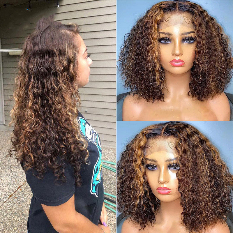 Natural Curly Deep Wave Lace Wig - Piano Color with Inter Color Design