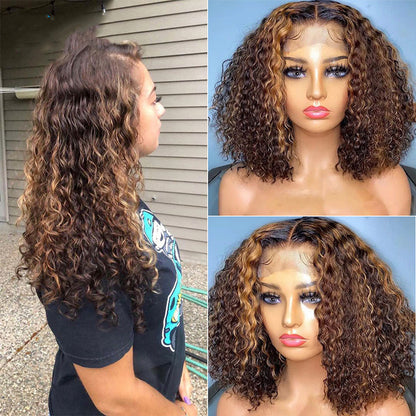 Natural Curly Deep Wave Lace Wig - Piano Color with Inter Color Design
