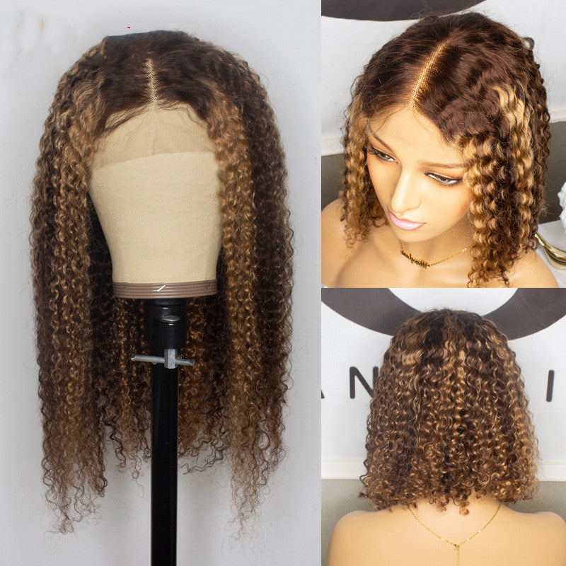 Natural Curly Deep Wave Lace Wig - Piano Color with Inter Color Design