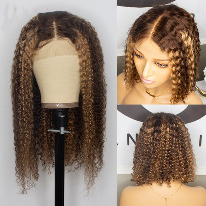 Natural Curly Deep Wave Lace Wig - Piano Color with Inter Color Design